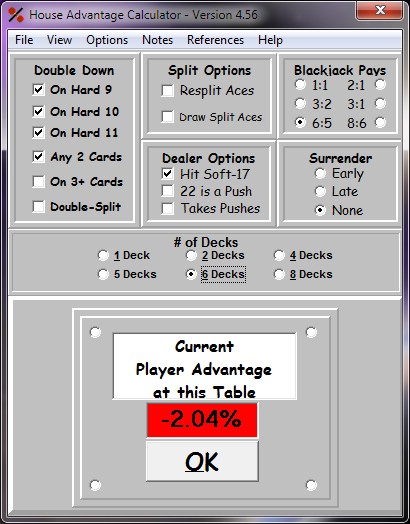 Screen Shot: House Advantage Calculator
